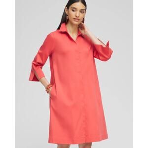 NWT Chico's Women size 1 / Medium / 8 Coral Pink No Iron Shirtdress Button Down